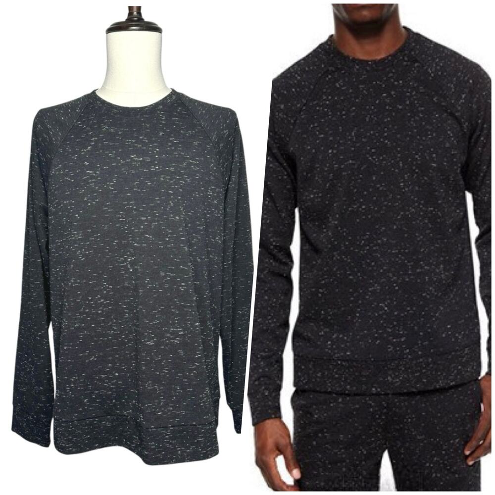 Vince | Men | Black White Raglan Heathered Crew Pullover Sweatshirt | Size Large